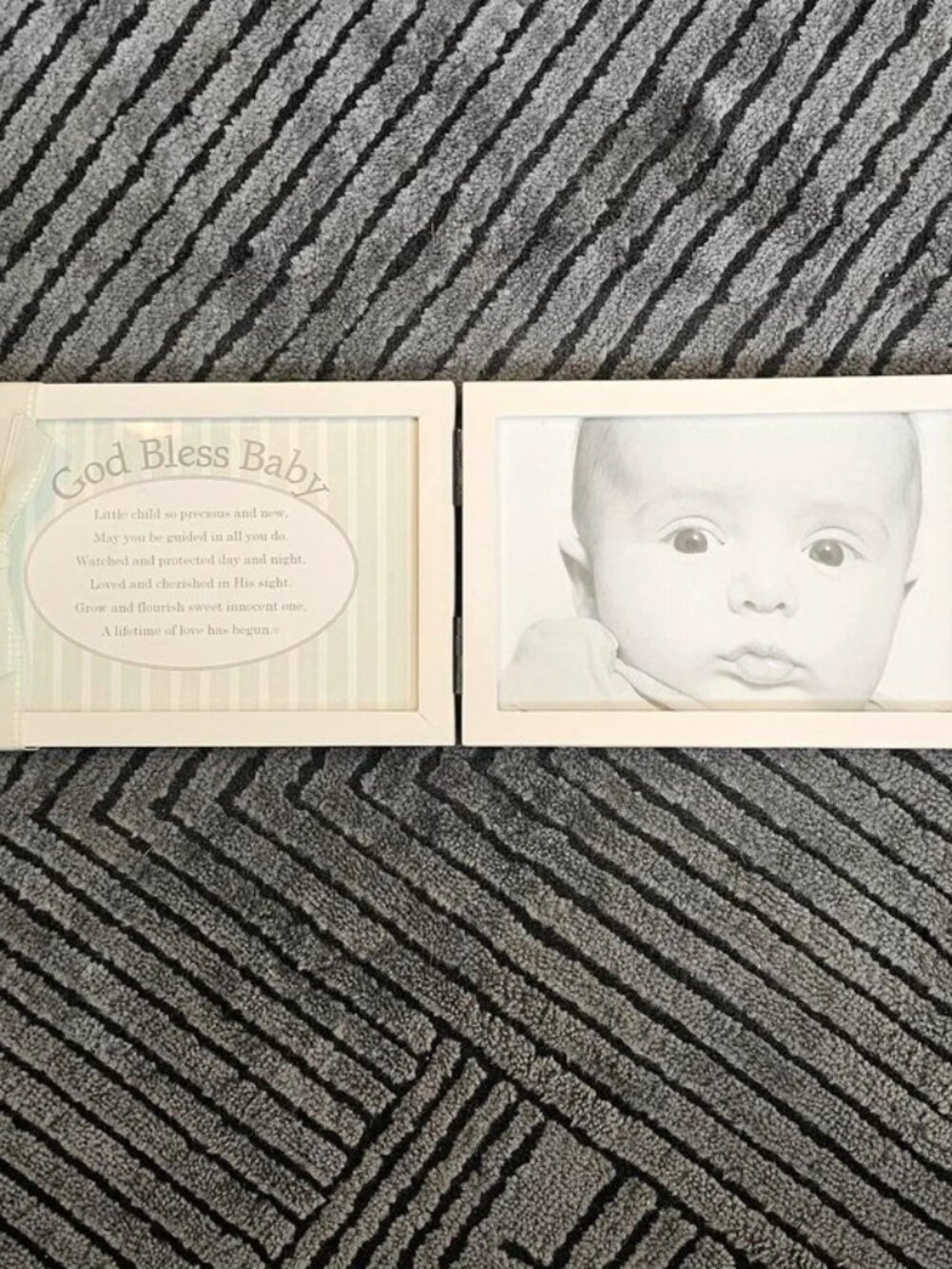 White double wooden baby photo frame with a poem and ribbon inside 3.5" X 5.5"